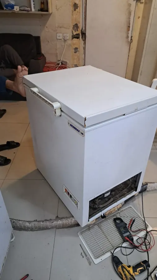 Arandas chest freezer under repair in our workshop — repair by Noura, Riyadh